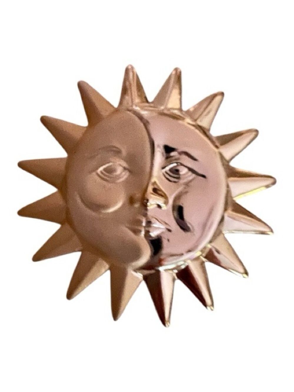 Danecraft Signed Vintage Brooch, Sun & Moon Celestial Face, Gold-Tone.